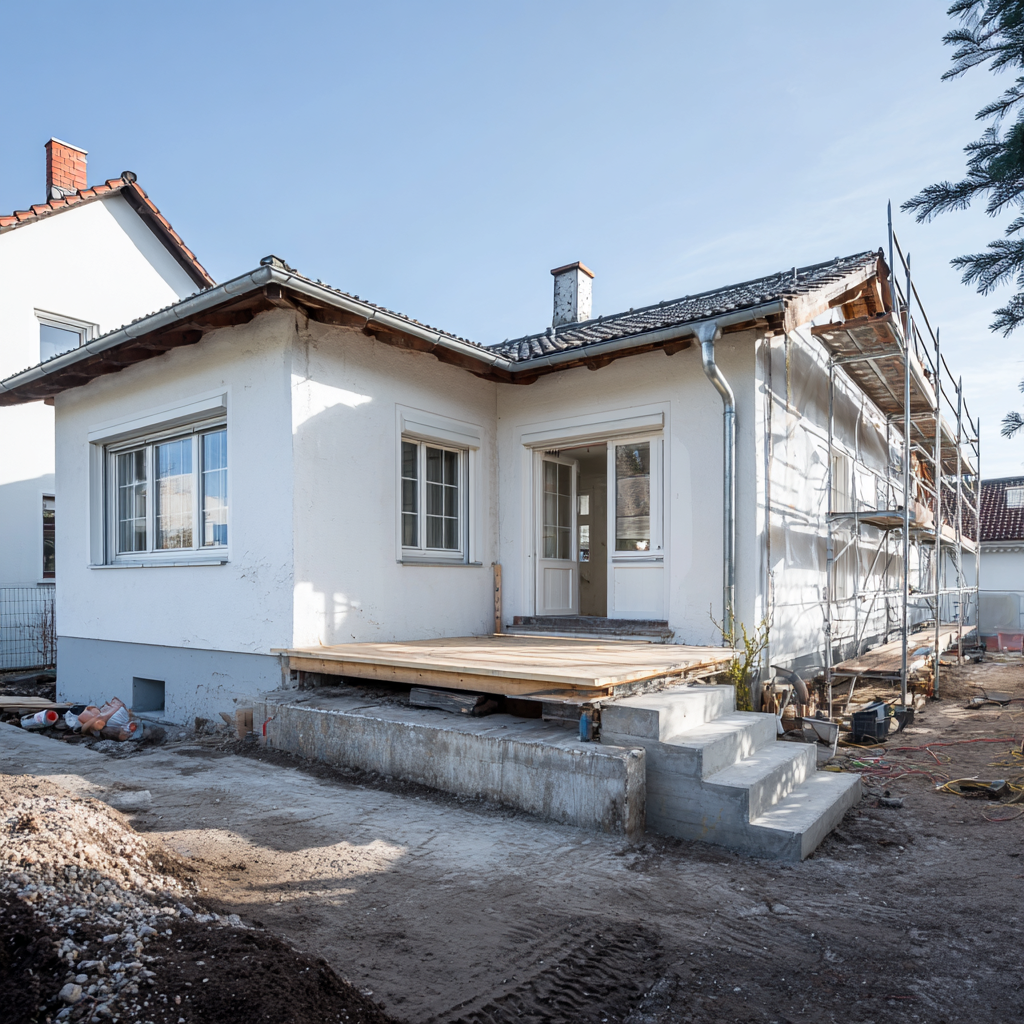 Haus-Renovierung mit Gerüst