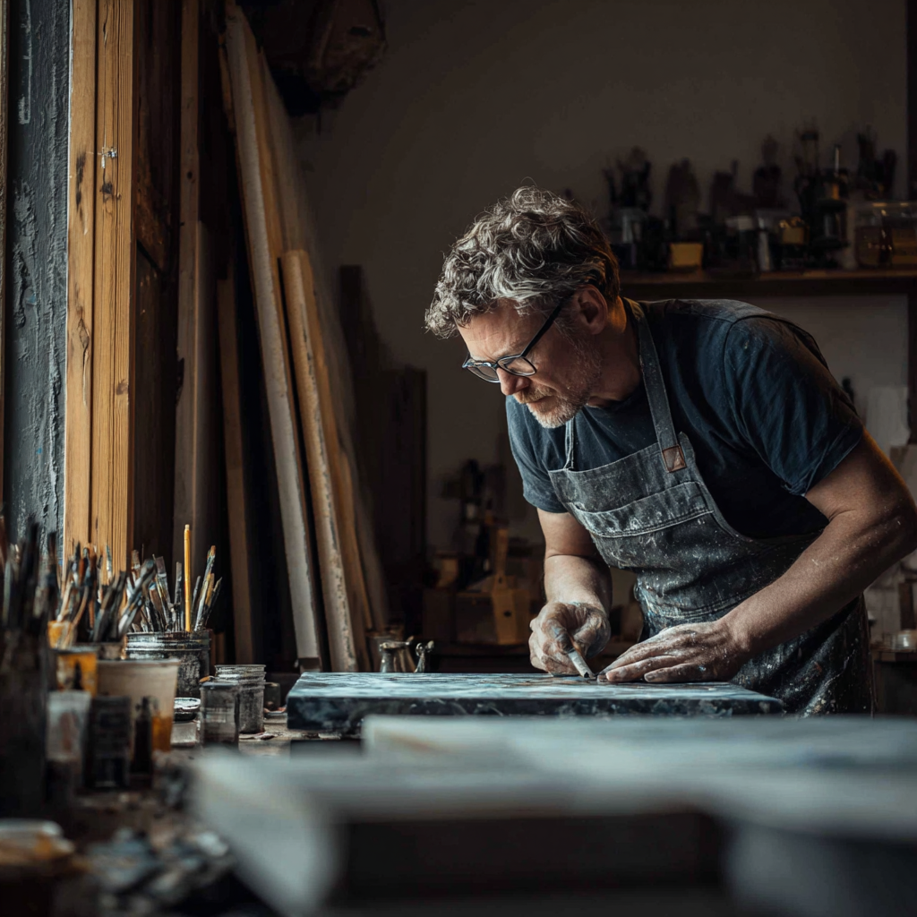 Handwerker in seiner Werkstatt